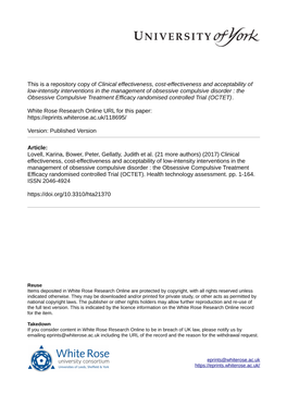 Compulsive Disorder : the Obsessive Compulsive Treatment Efficacy Randomised Controlled Trial (OCTET)