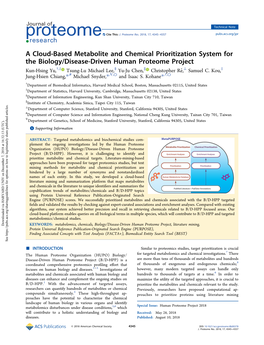 A Cloud-Based Metabolite and Chemical Prioritization System for the Biology/Disease-Driven Human Proteome Project