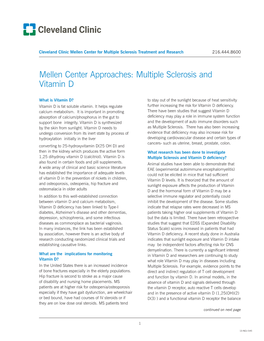 Mellen Center Approaches: Multiple Sclerosis and Vitamin D