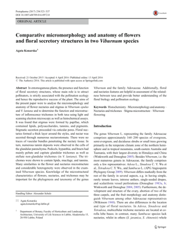 Comparative Micromorphology and Anatomy of Flowers and Floral Secretory Structures in Two Viburnum Species