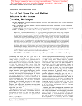 Barred Owl Space Use and Habitat Selection in the Eastern Cascades, Washington
