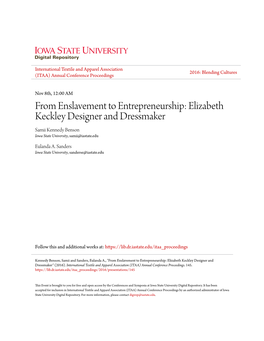 Elizabeth Keckley Designer and Dressmaker Samii Kennedy Benson Iowa State University, Samii@Iastate.Edu