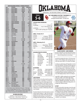 2009 OKLAHOMA BASEBALL SCHEDULE/RESULTS DATE OPPONENT MEDIA TIME/RESULT Feb