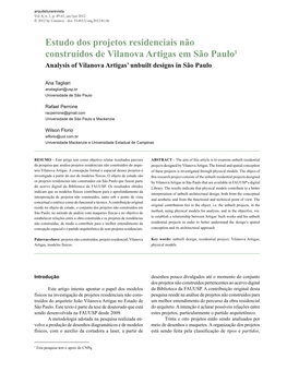 Estudo Dos Projetos Residenciais Não Construídos De Vilanova Artigas Em São Paulo1 Analysis of Vilanova Artigas’ Unbuilt Designs in São Paulo