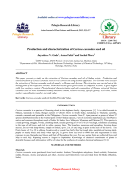 Production and Characterization of Carissa Carandas Seed Oil