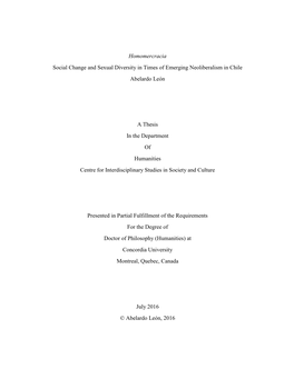 Homomercracia Social Change and Sexual Diversity in Times of Emerging Neoliberalism in Chile Abelardo León