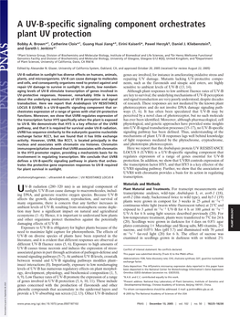 A UV-B-Specific Signaling Component Orchestrates Plant UV Protection