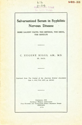 Salvarsanized Serum in Syphilitic Nervous Disease