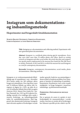 Instagram Som Dokumentations- Og Indsamlingsmetode