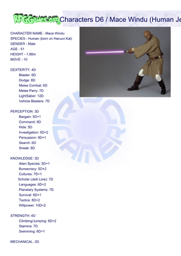 Characters D6 / Mace Windu (Human Jedi Master)