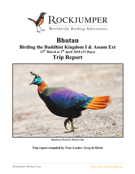 Bhutan Birding the Buddhist Kingdom I & Assam Ext 13Th March to 5Th April 2018 (25 Days) Trip Report