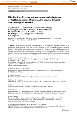 (Vasconcellea Spp.) in Tropical and Subtropical America