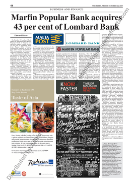 Marfin Popular Bank Acquires 43 Per Cent of Lombard Bank