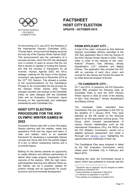 Host City Election Update - October 2015
