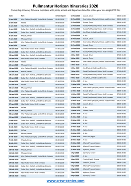 Pullmantur Horizon Itineraries 2020 Cruise Ship Itinerary for Crew Members with Ports, Arrival and Departure Time for Entire Year in a Single PDF File