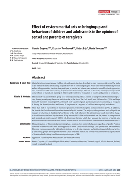 Effect of Eastern Martial Arts on Bringing up and Behaviour of Children and Adolescents in the Opinion of Sensei and Parents Or Caregivers