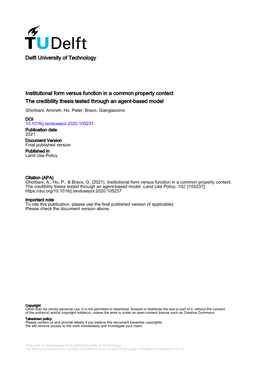 Institutional Form Versus Function in a Common Property Context: the Credibility Thesis Tested Through an Agent-Based Model