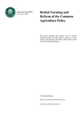 British Farming and the Reform of the Common Agriculture Policy
