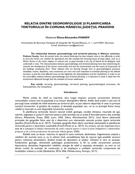 Relaţia Dintre Geomorfologie Şi Planificarea Teritoriului În Comuna Măneciu, Judeţul Prahova