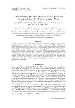 Factors Influencing Infection of Acacia Mearnsii by the Wilt Pathogen Ceratocystis Albifundus in South Africa