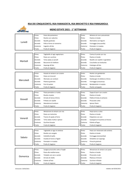Venerdì Sabato MENÙ ESTATE 2021