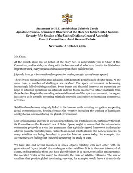 Statement by H.E. Archbishop Gabriele Caccia Apostolic Nuncio