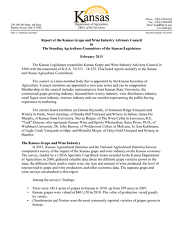 Report of the Kansas Grape and Wine Industry Advisory Council to the Standing Agriculture Committees of the Kansas Legislature