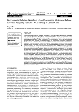 Environmental Pollution Hazards of Urban Construction Wastes and Related Resource Recycling Measures: a Case Study in Central China