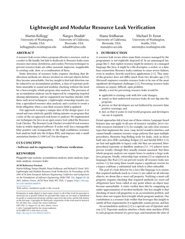 Lightweight and Modular Resource Leak Verification