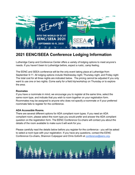 2021 EENC/SEEA Conference Lodging Information