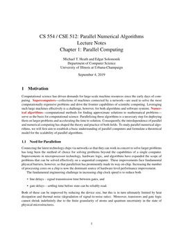 CS 554 / CSE 512: Parallel Numerical Algorithms Lecture Notes Chapter 1: Parallel Computing