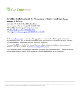 Aerial Insecticide Treatments for Management of Dectes Stem Borer, Dectes Texanus, in Soybean Author(S): P