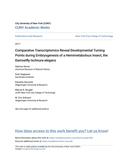 Comparative Transcriptomics Reveal Developmental Turning Points During Embryogenesis of a Hemimetabolous Insect, the Damselfly Ischnura Elegans