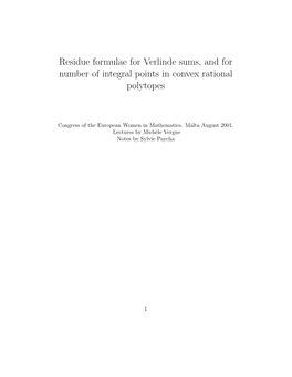 Residue Formulae for Verlinde Sums, and for Number of Integral Points in Convex Rational Polytopes