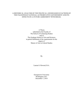 A Historical Analysis of the Political and Religious Factions of the Palestinian National Authoritative Government and Its Effects on a Future Agreement with Israel