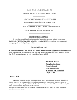 Nos. 20-1530, 20-1531, 20-1778, and 20-1780 in the SUPREME COURT of the UNITED STATES STATE of WEST VIRG