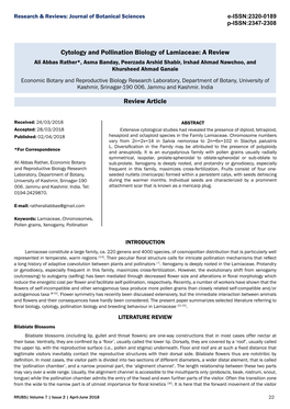 Cytology and Pollination Biology of Lamiaceae