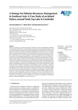 A Case Study of an Inland Fishery Around Tonle Sap Lake in Cambodia