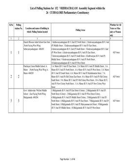 List of Polling Stations for 152 VRIDHACHALAM Assembly Segment Within the 26 CUDDALORE Parliamentary Constituency