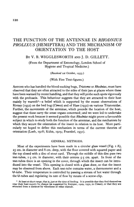 The Function of the Antennae in Rhodnius Prolixus (Hemiptera) and the Mechanism of Orientation to the Host by V