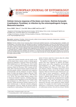 Cellular Immune Response of the Asian Corn Borer, Ostrinia Furnacalis (Lepidoptera: Pyralidae), to Infection by the Entomopathogenic Fungus, Beauveria Bassiana