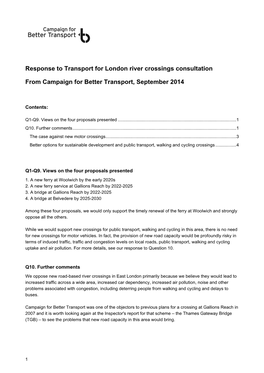 Response to Transport for London River Crossings Consultation From