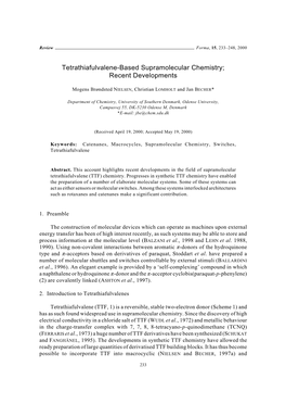 Tetrathiafulvalene-Based Supramolecular Chemistry; Recent Developments