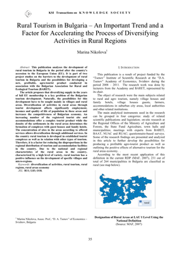 Rural Tourism in Bulgaria – an Important Trend and a Factor for Accelerating the Process of Diversifying Activities in Rural Regions