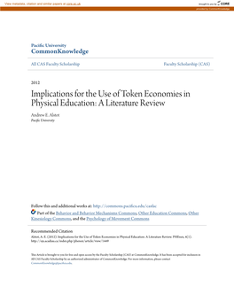 Implications for the Use of Token Economies in Physical Education: a Literature Review Andrew E