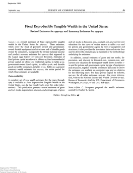 Fixed Reproducible Tangible Wealth in the United States: Revised Estimates for 1990-92 and Summary Estimates for 1925-92