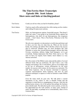 The Tim Ferriss Show Transcripts Episode 106: Scott Adams Show Notes and Links at Tim.Blog/Podcast