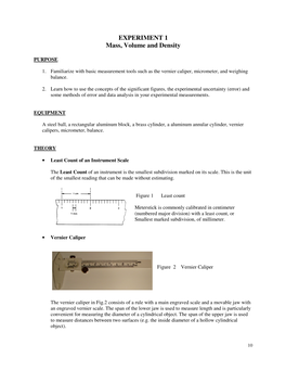 Mass, Volum EXPERIMENT 1 Mass, Volume and Density