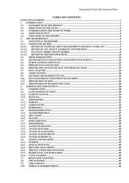 Integrated Urban Development Plan TABLE of CONTENTS