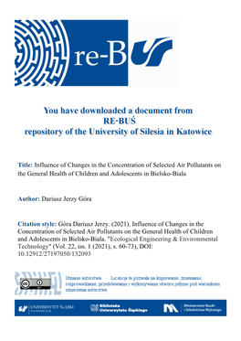 Title: Influence of Changes in the Concentration of Selected Air Pollutants on the General Health of Children and Adolescents in Bielsko-Biala